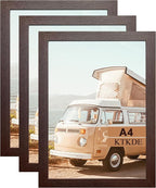 KTKDE A4 Picture Frame set of 3, Document Frame 8.3x11.7 Walnut Certificate Frame with Plexiglass Gallery Wall Frame Table frame best gift