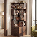 Armocity Corner Bookshelf with Drawers, 7 Tier Corner Book Shelf Display Bookcase, Freestanding L Shaped Bookshelf for Bedroom, Home Office, Black Walnut