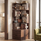 Armocity Corner Bookshelf with Drawers, 7 Tier Corner Book Shelf Display Bookcase, Freestanding L Shaped Bookshelf for Bedroom, Home Office, Black Walnut