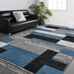 FlyDOIT Modern Geometric Patchwork Area Rug, 4x6 Blue Large Rugs for Living Room, Rockwood Collection Indoor Rugs for Bedroom, Throw Carpet Floor Decor for Entryway Dining Room Office Nursery