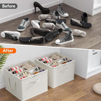 Lifewit Shoe Storage Organizer for Closet, Fabric Large Shoe Box Storage Containers with Clear Cover, Foldable Bins for Boots Heels Sneakers Fits 12-16 Pairs, 1 Pack White