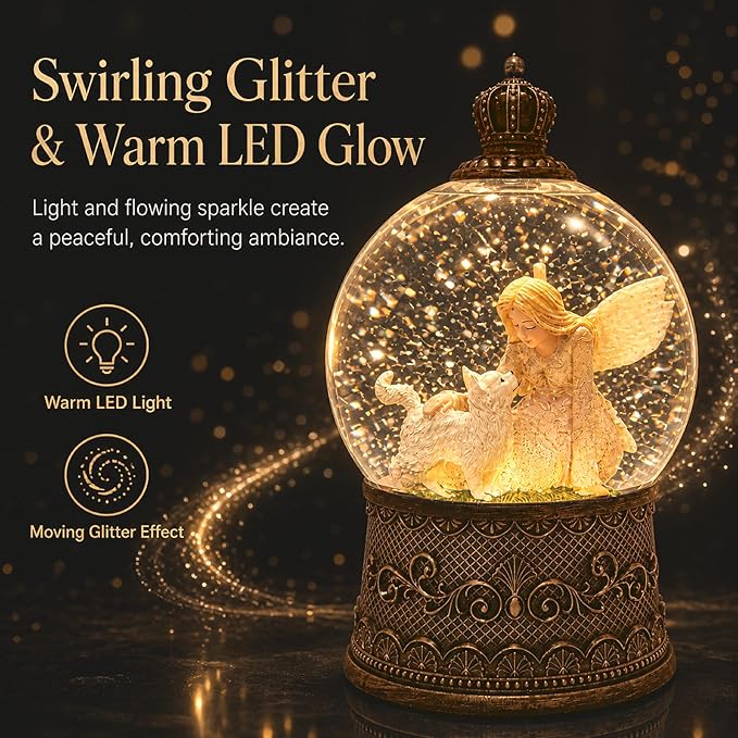 Cat Memorial Gifts for Loss of Cat Sympathy Gift, Snow Globe with Auto Swirling Glitter & 6H Timer, Battery or USB Powered, Cat Remembrance Gifts for Home Decor