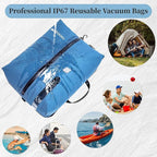 Vacuum Bags for Travel, Professional IP67 Reusable Vacuum Compression Bags for Travel Suitcases, Durable Space Saver Bag (2 PACK Blue, With Pump)