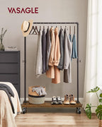 VASAGLE Clothes Rack, Heavy Duty Clothing Rack, Industrial Pipe Style Rolling Garment Rack with Shelf, for Bedroom, Laundry Room, Retail Store, Rustic Brown and Black UHSR65BX
