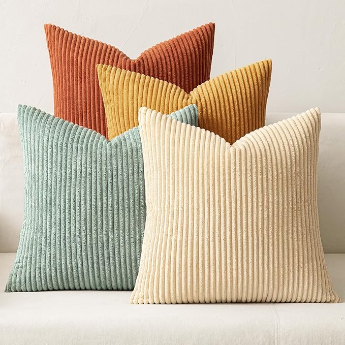 MIULEE Boho Farmhouse Throw Pillow Covers 18x18 Inch Set of 4 Summer Modern Natural Decorative Cushion Covers Soft Corduroy Home Decor for Spring Couch Bed Sofa Living Room Teal-Rust Gradient Series