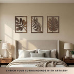 qmmp Modern Wooden Wall Sculptures - Set of 3 - Home Decor Accent - Large Wall Art for Living Room, Bedroom, Office - Easy Installation (Walnut, Large - Tree Leaves)