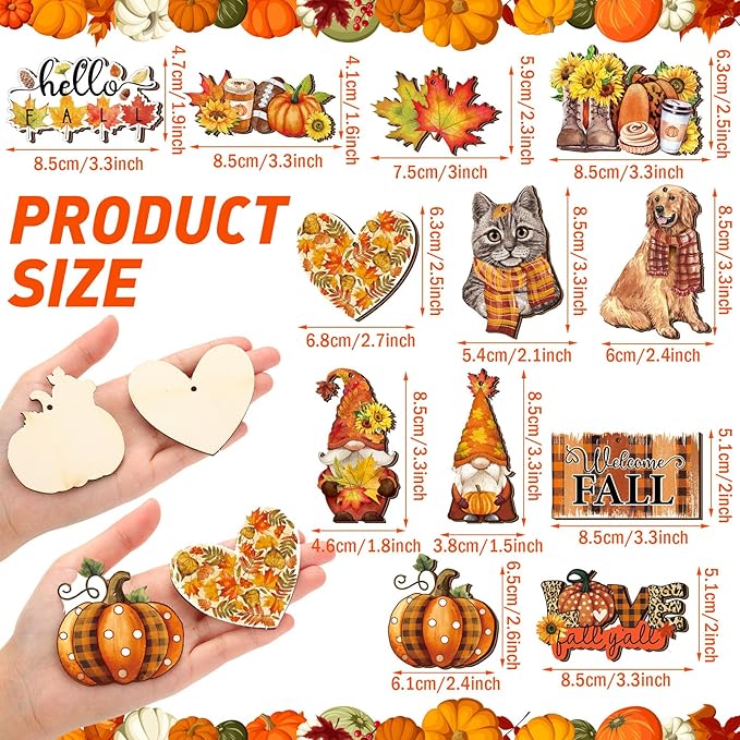 Sintuff 36 Pieces Fall Tree Ornaments Thanksgiving Wooden Hangings Decorations for Small Tree Harvest Vintage Pumpkin Gnome Maple Leaf Party Wood Hanging Sign Fall Autumn Home Party Supplies