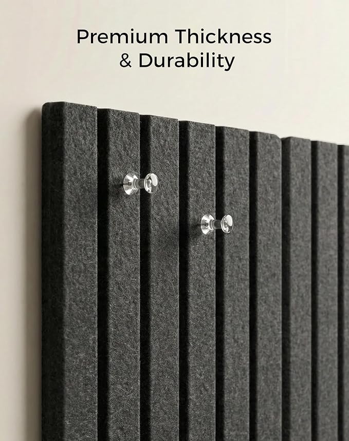 Aothia 12-Pack Felt Bulletin Board Tiles 48"x36", Modular Pin Board for Smooth Walls, Cork Board Alternative for Notes & Photos, 0.35" Thick, 70 Adhesive Tabs & 40 Pins, Charcoal Gray