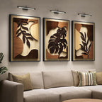 Framed 3D Wood Wall Art Decor for Living Room, 3 Piece Large Boho Tropical Textured Artwork for Walls, Botanical Wooden Wall Art for Dining Room Hallway Bedroom, 24x36 Inch