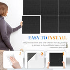 DOLLAR BOSS Felt Cork Board Tiles, 6 Packs 12" x 12" 1/2" Thick Cork Bulletin Board Self Adhesive Acoustic Panels Soundproof Corkboards for Walls with 60 Pushpins for Home Office Kitchen School, Black