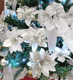 Pack of 12 Silver 5 Inch Glitter Flower Shape Christmas Hanging Ornaments Party Decorating Supplies