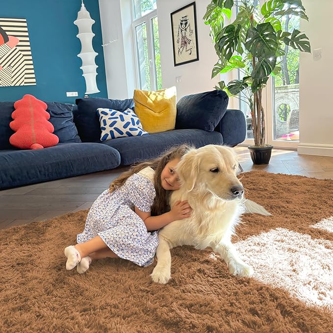 OLANLY 9x12 Machine Washable Large Area Rugs for Living Room, Bedroom, Soft Fluffy Shaggy Bedside Rug, Indoor Floor Carpet for Kids Girls and Boys, Dorms, Home Decor Aesthetic, Khaki