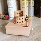 Natural Solid Wood Handcrafted Beech Wooden, Musical FigureTotoro/Carousel/Fairy/Ballerina Figurine,Rotating Hand Crank Mechanism Music Box,Musical Decorations (Colosseum)