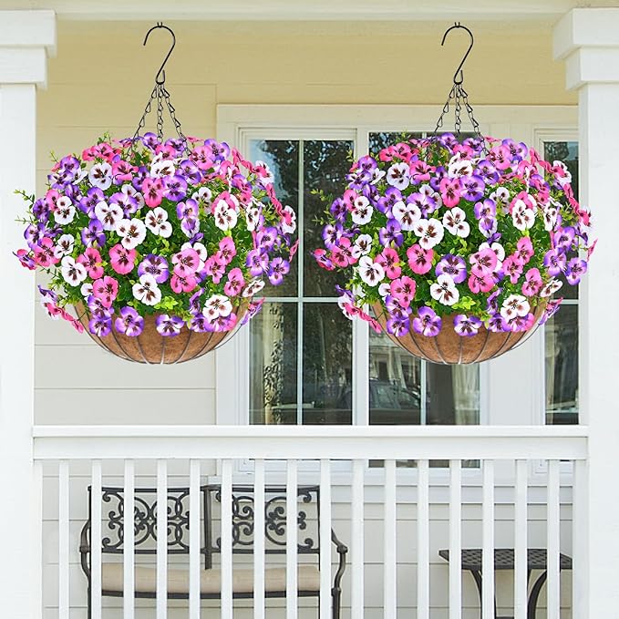 MARTINE MALL 18 Bundles Look Real Artificial Flowers for Outdoors, Realistic Fake Outdoor Flowers UV Resistant Silk Pansy Flower for Outside Faux Flower Plant for Outdoor Porch Yard, Pink+Purple+White
