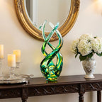 Hand Blown Glass Decor - Emerald Green Glass Sculpture - Aurora Collection Theme Spiral Kinetic Figurine, Light Reactive Gradient Decor for Home Office Garden, Ideal Gift for All Occasions