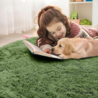 OLANLY Green Round Rugs for Bedroom - Machine Washable, 3 ft Circle Area Rugs for Living Room, Soft and Fluffy Shaggy Carpet for Teen Girl and Boys, Nursery Rooms, Dorms, Home Decor Aesthetic