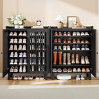 IRONCK Shoe Cabinet with Slatted Doors, 6-Tier Shoe Storage Cabinet with Adjustable Shelves, Wooden Shoe Rack Organizer for Entryway, Hallway, Closet, Living Room, Black