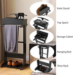 Wooden Valet Stand for Men, Clothing Rack with Top Tray Organizer, Shoe Shelf for Entryway, Bedroom, Office