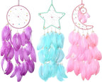 Jetec 3 Pcs Dream Catcher Moon Sun Star Design Handmade Traditional Design Craft Ornament Wall Art Hanging Home Decoration Bedroom Wedding(Sweet Color)
