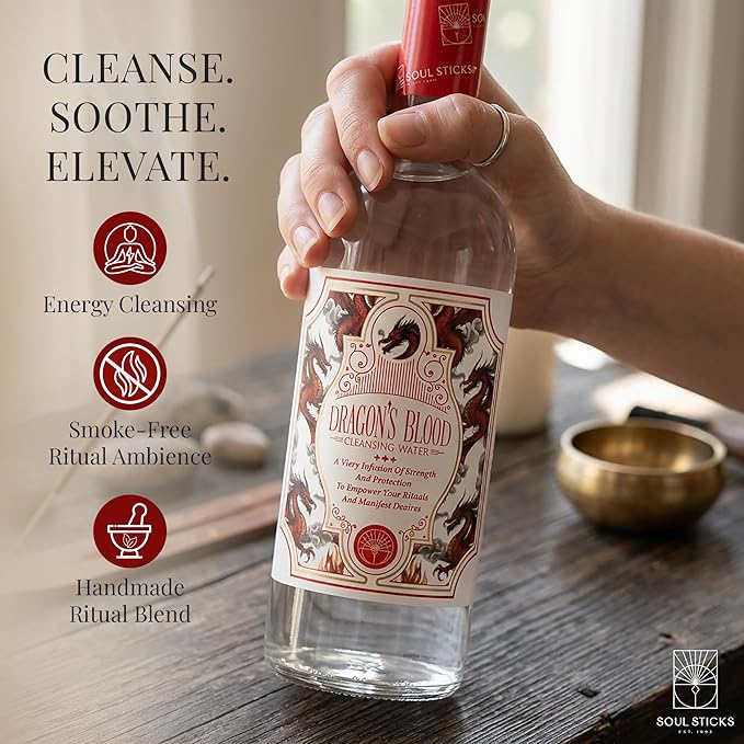 SOUL STICKS Cleansing Water 7.5 oz. Bottle for Rituals, Clearing Negative Energy and Purifying Home Spiritual Florida Water Area Deodorizer (Dragons Blood)