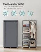 SONGMICS Portable Closet, Fabric Wardrobe, Clothes Rack with Shelves, Pockets, Large Capacity, 1 Hanging Rod, 34.6 x 17.7 x 66.1 Inches, Dove Gray URYG84GY