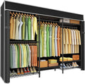 Ulif E13C Heavy Duty Closet Organizer System，Freestanding Clothing Racks for Hanging Clothes，Adjustable Garment Rack 63" W x 16" D x 77" H Hold 960 lbs，Black Clothing Rack with Black Dustproof Cover