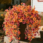 Artificial Faux Mums Fall Flowers for Outdoor Outside Decoration, 2 PCS Fake Silk Daisy Flower Plants Realistic UV Resistant for Home Porch Balcony Patio Autumn Decor (Orange Brown