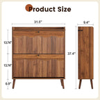 BERRYMERRY 31.5” Fluted Shoe Storage Cabinet with 2 Flip Drawers,Freestanding Narrow Shoe Organizer Cabinet with Wave Profile for Entryway,Hallway,Living Room