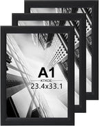 KTKDE A1 Picture Frame Set of 3,23.4 x 33.1in Poster Frame Wooden Black-Horizontal or Vertical Wall Hanging for Home, Exhibition, Caffe Large Frame for Photos, Posters - Art Prints best gift
