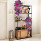 Artificial Hanging Petunias Flowers for Outdoor, 4pcs Fake Plants Long Vine Morning Glory Eucalyptus, UV Resistant Realistic Faux Greenery Indoor Outside Patio Porch Garden Spring Summer Decor, Purple