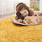 OLANLY Mustard Yellow Round Rugs for Bedroom - Machine Washable, 5 ft Circle Area Rugs for Living Room, Soft and Fluffy Shaggy Carpet for Teen Girl and Boys, Nursery Rooms, Dorms, Home Decor Aesthetic