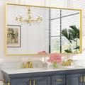 Keonjinn Gold Bathroom Mirror 60 x 36 Inch, Brushed Gold Metal Framed Mirrors, Square Corner Rectangular Large Wall Mirrors, Trimmed Wall-Mounted Vanity Mirror(Horizontal/Vertical)