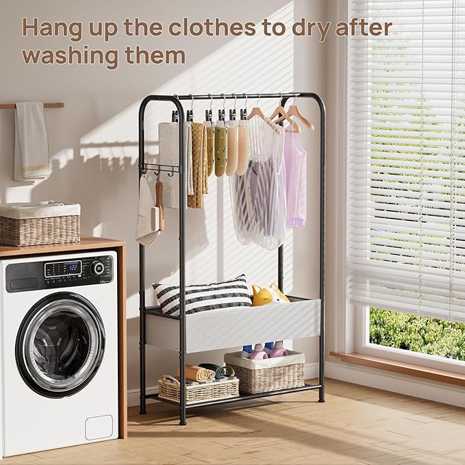Freestanding Metal Garment Rack - Heavy Duty Coat & Clothes Hanger for Hanging/Drying, Portable Closet Storage for Laundry Room/Bedroom, Black