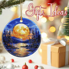 Christmas Ornaments, 2.8 Inch Ceramic Hanging Ornament, Christmas Tree Ornaments, Xmas Decorations, Holiday Decorations, Holiday Party Gifts, and Xmas Gift Ideas - Full Moon Over Forest Lake