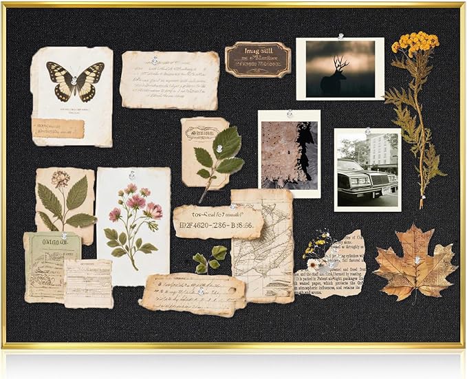 Linen Bulletin Board 24" x 18", Black Fabric Pin Board with Gold Aluminum Frame, Decorative Vision Board for Home Office, Bedroom & Dorm Wall Decor, Includes 10 Push Pins