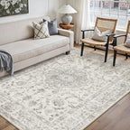 5x7 Area Rug Gray Washable Living Room Vintage Carpet Bedroom Non Slip Soft Low Pile Soft Thin Dining Room Office Accent Throw Rug