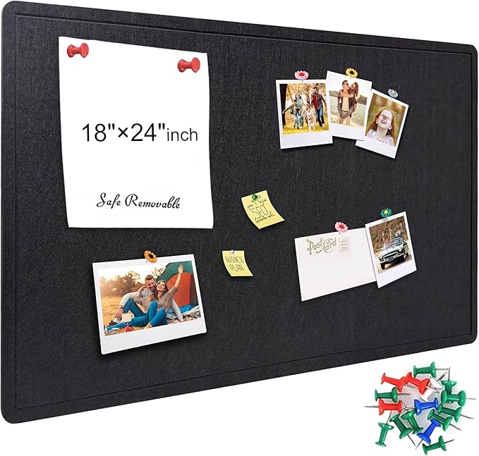 Large Bulletin Board - Foldable 24x18 Inches Cork Board Alternative with 20 Push Pins, Self-Adhesive Felt Bulletin Board for Wall, Home Office Classroom Decor