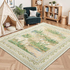 Lessymo Beige Sage 5x7 Rugs for Living Room, Soft Washable Area Rug Non-Slip for Dining Room, Vintage Pastel Aesthetic Carpet, Cottagecore Bedroom Nursery Office Decor