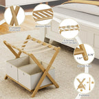Fully Assembled Luggage Racks Pack of 2, Bamboo 26.77" Folding Luggage Rack Stand for Guest Room, 5 Nylon Straps, Suitcase Stand with Storage Shelf for Bedroom Hotel, Heavy Duty, Natural
