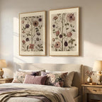 Large Framed Vintage Botanical Wall Art Set of 2, Neutral Antique Floral Canvas Painting Prints Artwork for Walls, Retro Rustic Farmhouse Flowers Pictures for Living Room Bedroom Wall Decor, 24x36 In