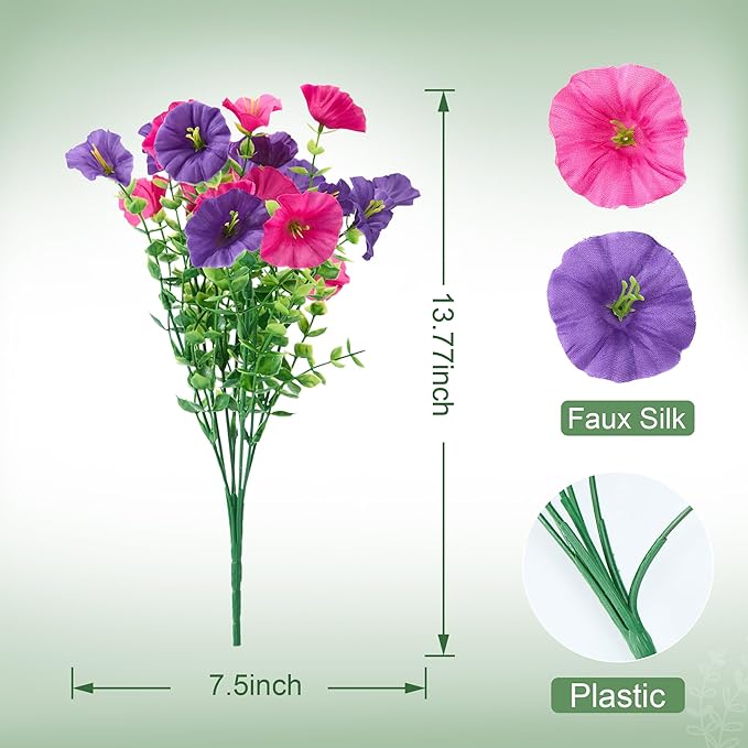 Artificial Flowers for Outdoors Decoration,20 Bundles Fake Morning Glory Petunias for Outside Artificial Faux Plants for Home Porch Patio Balcony Planter Yard Garden Light Purple