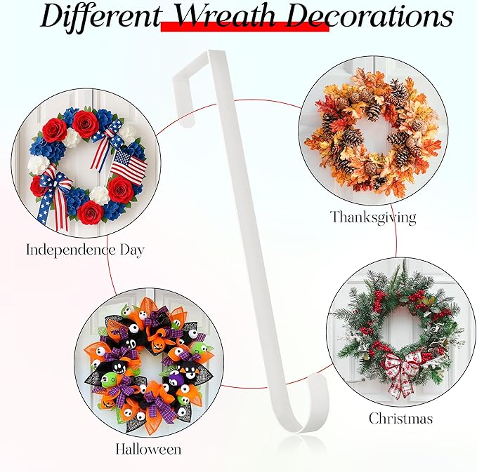 MCFULL 14 in Wreath Hangers for Front Door,Sturdy Metal Wreath Doors Hangers,Over The Door Hooks for Front Porch Decor,White Garland Hooks Holders for Halloween Christmas Decorations2 Packs