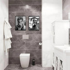 Funny Bathroom Canvas Wall Art Set of 2 - Black Floating Frame Black and White Vintage Comedy Movies Posters, Funny Toilet Humour Smell Wall Decor Prints for Bathroom Decor 12x16 in