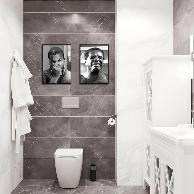 Funny Bathroom Canvas Wall Art Set of 2 - Black Floating Frame Black and White Vintage Comedy Movies Posters, Funny Toilet Humour Smell Wall Decor Prints for Bathroom Decor 12x16 in
