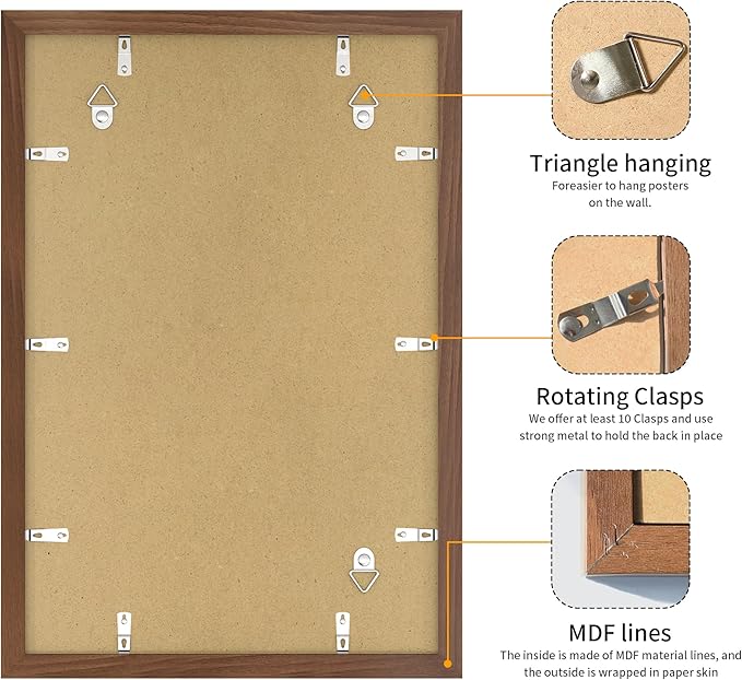 12x18 Picture Frame 3 Pack - Brown Poster Frame Display Pictures 11x17 with Mat or 12 x 18 Without Mat for Wall Hanging Horizontal and Vertical