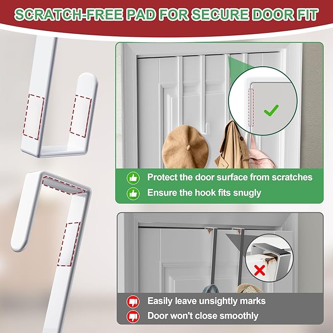 15" Reversible Wreath Hangers for Front Door, Fit Most Doors up to 1-3/4", Heavy Duty Steel Over The Door Hooks Hold up to 80 LBS for Spring & Easter Wreaths, Seasonal Door Decor (White 2 Pack)