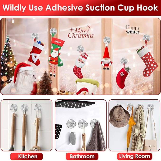 Silver Wreath Hangers for Front Door, 22 LB Large Suction Cup Wreath Hooks for Halloween Fall Christmas Decorations, Removable and Reusable Wreath Holders for Welcome Sign Window Glass Indoor Outdoor