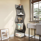 LITTLE TREE Small Corner Shelf, Modern 5-Tier Wall Corner Bookshelf, Stylish Bookcase Storage Rack for Small Space, Living Room, Bedroom