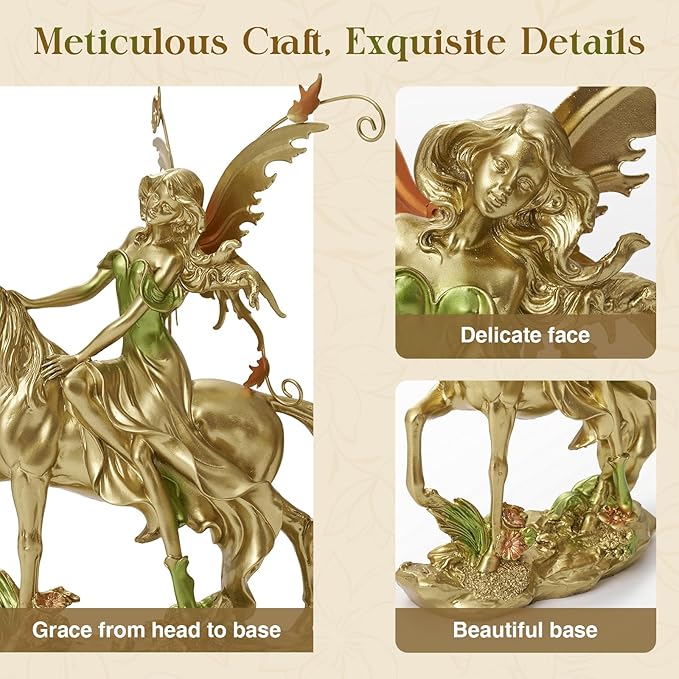 Resin Fairy Statue Elegant Fantasy Decor, Hand-Painted Angel Figurine Graceful Fairy Sculpture for Bookshelf, Mantel, Indoor Outdoor Decor, Thoughtful Gift for Women, Girls (Riding)