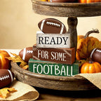 Yuntau 4 Pcs Football Fall Table Decoration Happy Football Wooden Block Sign Rugby Tiered Tray Decor Centerpiece Decorative Faux Book Stack for Holiday Tabletop Fireplace Shelf Desk Party Decor